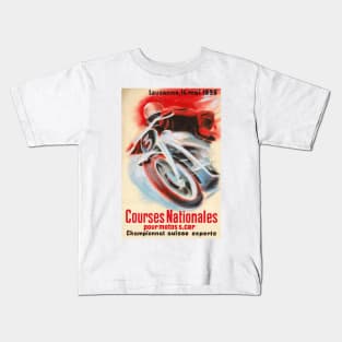 1939 Swiss Motorcycle Racing Championship, Lausanne, Switzerland - Vintage Poster Art Kids T-Shirt